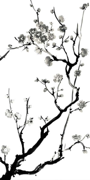 Minimalist Plum Blossom Art Wallpaper