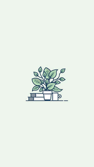 Minimalist Potted Plant Illustration Wallpaper