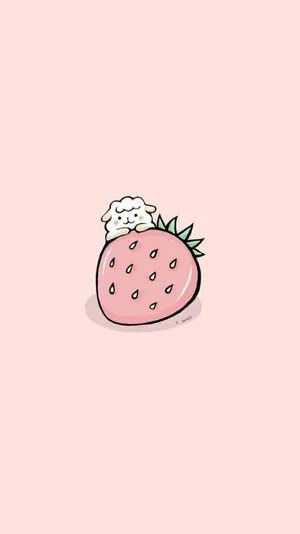 Minimalist Sheep Pastel Cute Strawberry Wallpaper