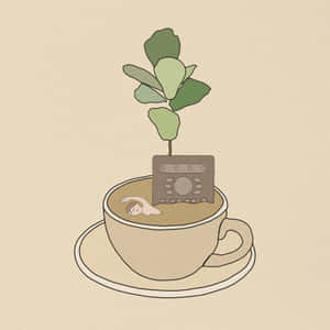 Minimalist Tea Cup Plant Growth Wallpaper