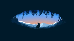 Minimalist Wolf Silhouette Against Night Sky Wallpaper