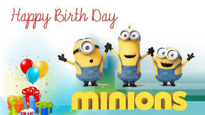 Minion Birthday With Gifts And Balloons Wallpaper