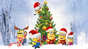 Minions Christmas Celebration Winter Scene.jpg Wallpaper