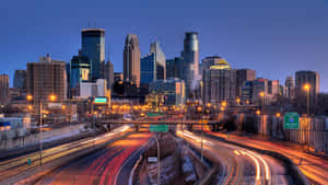 Minneapolis Skyline Twilight Traffic Wallpaper
