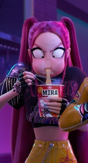 Mira Kpop Demon Hunters Eating Noodles Wallpaper