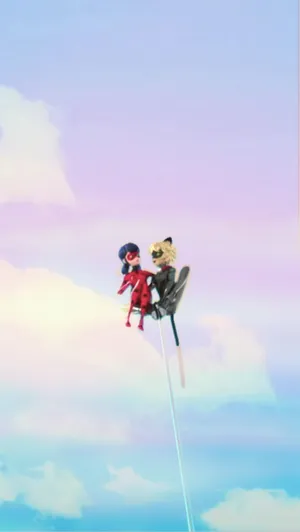 Miraculous Ladybug And Cat Noir In Air Wallpaper