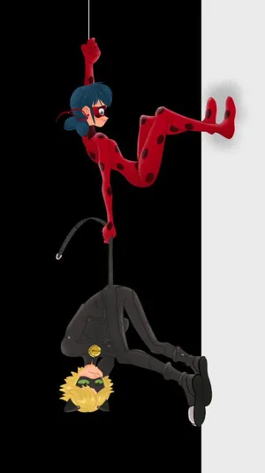 Miraculous Ladybug Catching Cat Noir Wallpaper
