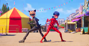 Miraculous Ladybugand Cat Noir Readyfor Action Wallpaper