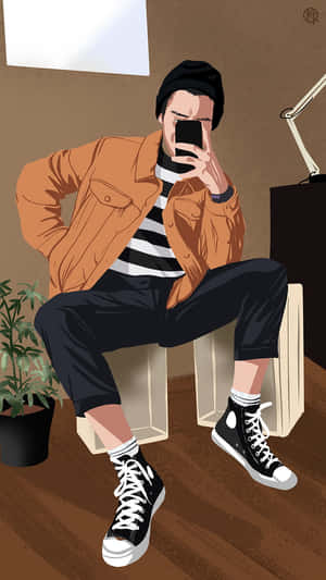 Mirror Selfie Man Digital Illustration Wallpaper