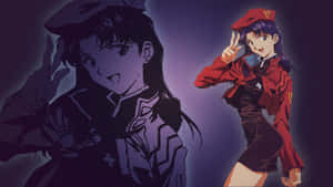 Misato Katsuragi In Dramatic Pose Wallpaper