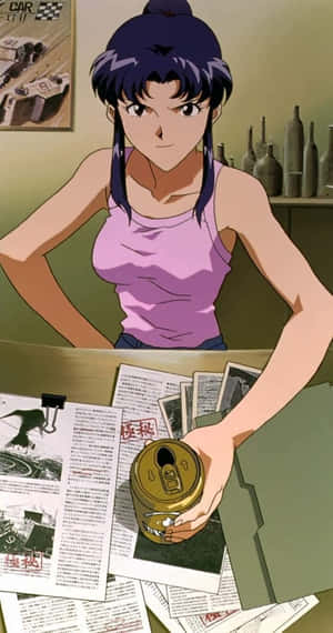 Misato Katsuragi Strikes A Confident Pose Wallpaper