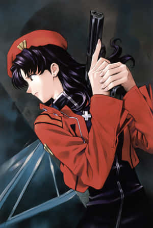 Misato Katsuragi Striking A Pose In A Vividly Illustrated Wallpaper Wallpaper