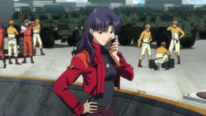 Misato Katsuragi Striking A Pose In Stylish Outfit Wallpaper