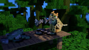 Mischievous Minecraft Ocelot Exploring Its Blocky World. Wallpaper