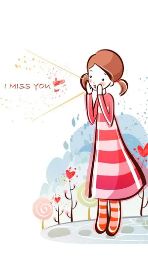 Missing You Cute Girl Drawing Wallpaper