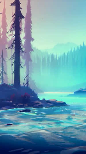 Misty Forest Lake Minimalist Art.jpg Wallpaper