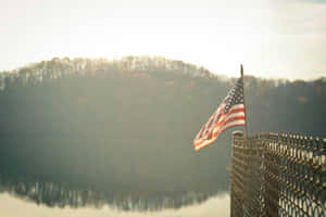 Misty Lake American Flag Wallpaper