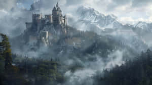 Misty_ Mountain_ Castle_ Fantasy Wallpaper