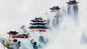 Misty Mountain Temples Wallpaper