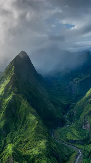 Misty Mountain Valley View Wallpaper