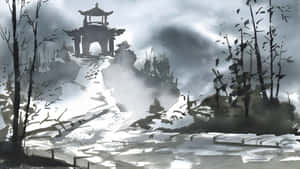 Misty Mountain Watercolor Scene Wallpaper