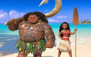 Moana Posing With Maui Wallpaper