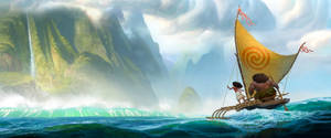 Moana Sailing Towards Mountain Wallpaper