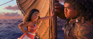 Moana Smirking At Maui Wallpaper