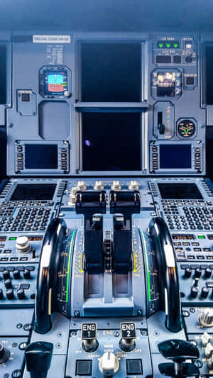 Modern Airliner Cockpit Throttleand Instrument Panel Wallpaper