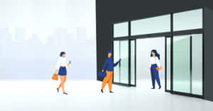 Modern Automatic Sliding Door Illustration Wallpaper