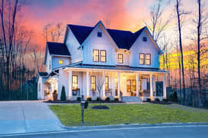 Modern Farmhouse Exterior Twilight Wallpaper