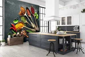 Modern Kitchenwith Spices Artwork Wallpaper