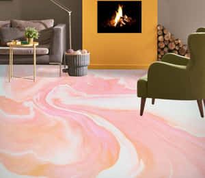 Modern Living Roomwith Pink Marble Flooring Wallpaper