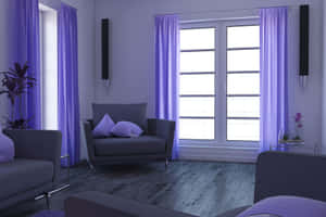 Modern Living Roomwith Purple Curtains Wallpaper