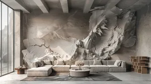 Modern Living Roomwith3 D Mural Wall Art Wallpaper