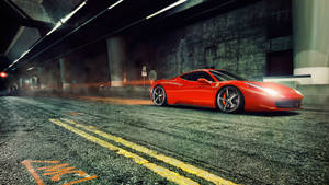 Modern Luxury Sports Car On A Highway Scenery Wallpaper