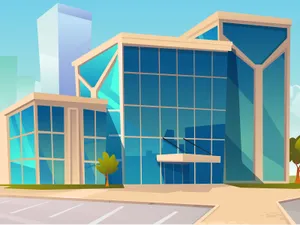 Modern Office Building Cartoon Illustration Wallpaper