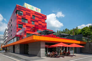 Modern Red Building Eschsur Alzette Wallpaper