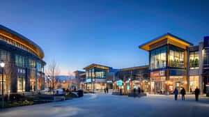 Modern Shopping Center Twilight Scene Wallpaper