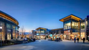 Modern Shopping Center Twilight Scene Wallpaper