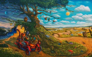 Modern Visual Art In Blue And Pink Tones Wallpaper