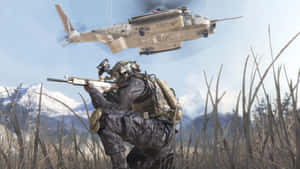 Modern Warfare2 Soldierand Helicopter Wallpaper