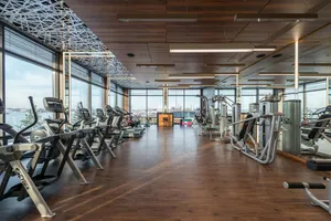 Modern Waterfront Gym Interior Wallpaper