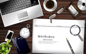 Modern Wooden Office Desk Digital Art Wallpaper