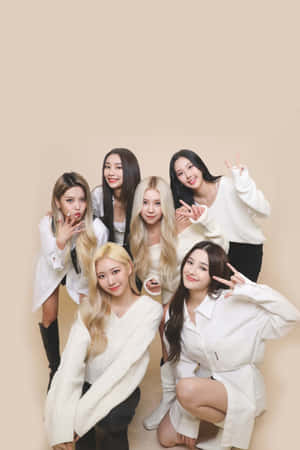 Momoland Group Pose Beige Backdrop Wallpaper