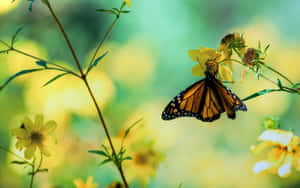 Monarch Butterflyon Yellow Flower.jpg Wallpaper