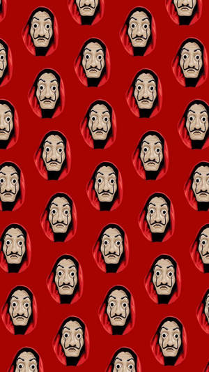 Money Heist Red Mask Pattern Wallpaper