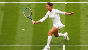 Monica Niculescu In Action, Wearing A White Tennis Outfit. Wallpaper