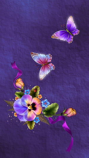 Monkey Flower And Purple Butterfly Phone Wallpaper