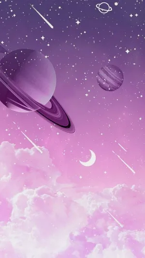 Monochromatic Purple Pastel Galaxy Planets Wallpaper